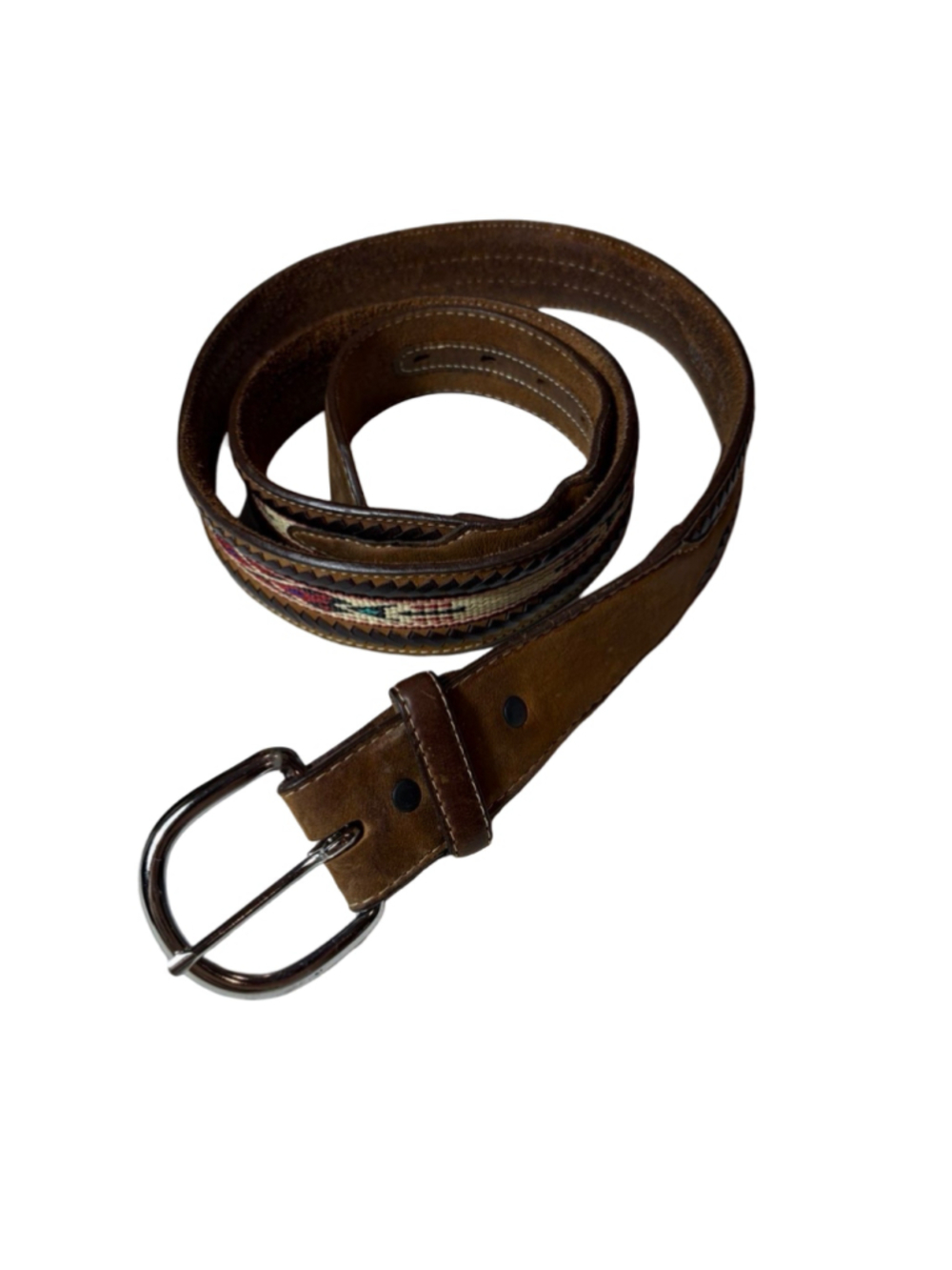 Tony Lama Brown Western Southwestern Woven Inlay Braided Trim Belt Size 44